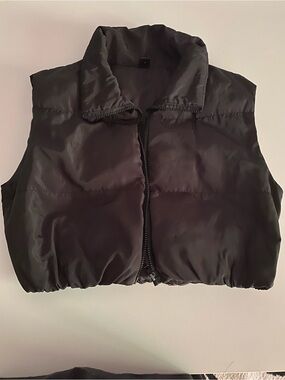 Women’s Black Puffer Vest with High Collar